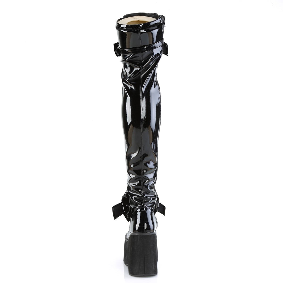 Botas Encima Rodilla Demonia Kera-303 Stretch Charol Mujer Negros | MX-0-LEX