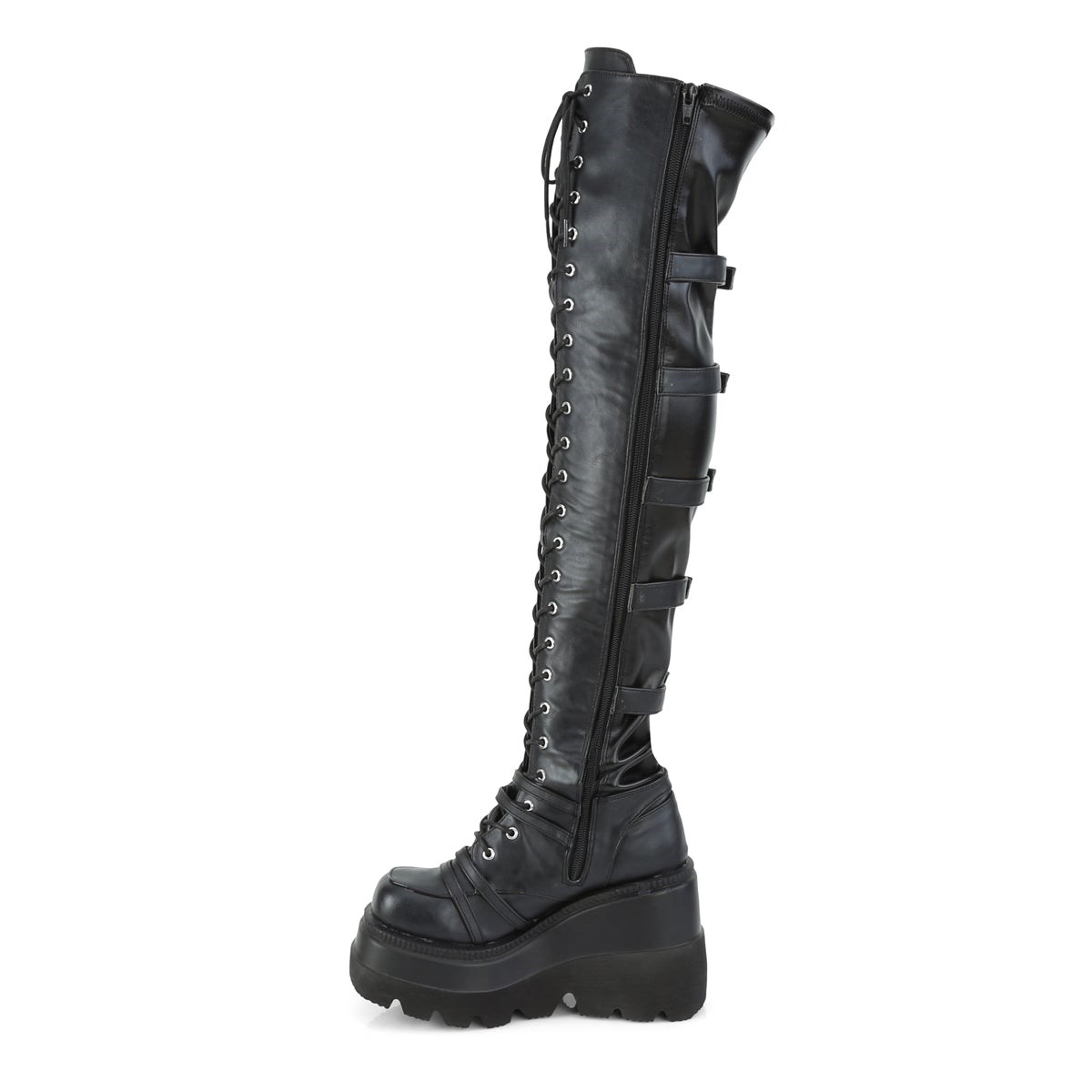 Botas Encima Rodilla Demonia Shaker-350 Vegan Cuero-Stretch Mujer Negros | MX-3-VKX