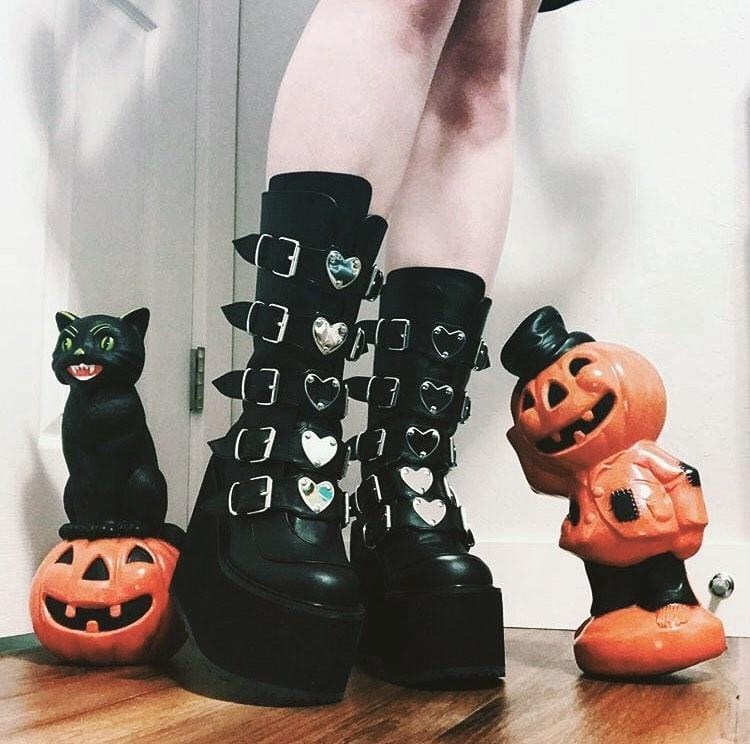 Botas Hasta La Rodilla Demonia Swing-230 Vegan Cuero Mujer Negros | MX-4-JMH