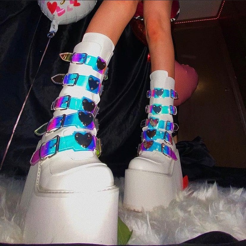 Botas Hasta La Rodilla Demonia Swing-230 Vegan Cuero Mujer Blancos | MX-5-ZLJ