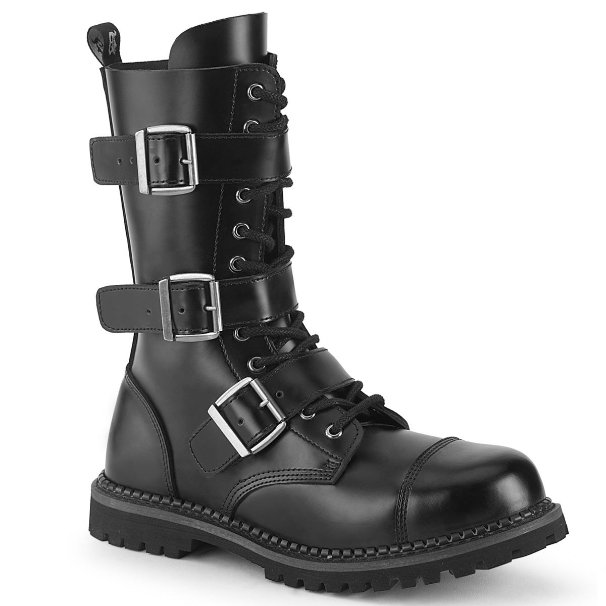 Botas de combate Demonia Riot-12BK Cuero Mujer Negros | MX-2-GIW