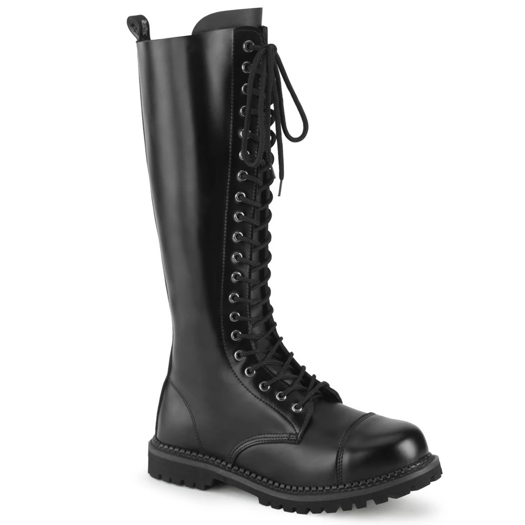 Botas de combate Demonia Riot-20 Cuero Hombre Negros | MX-2-ZLH