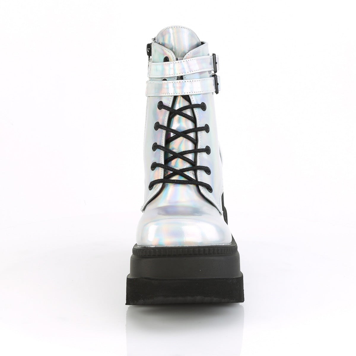 Botines Demonia Shaker-52 Hologram Mujer Plateados | MX-8-COB
