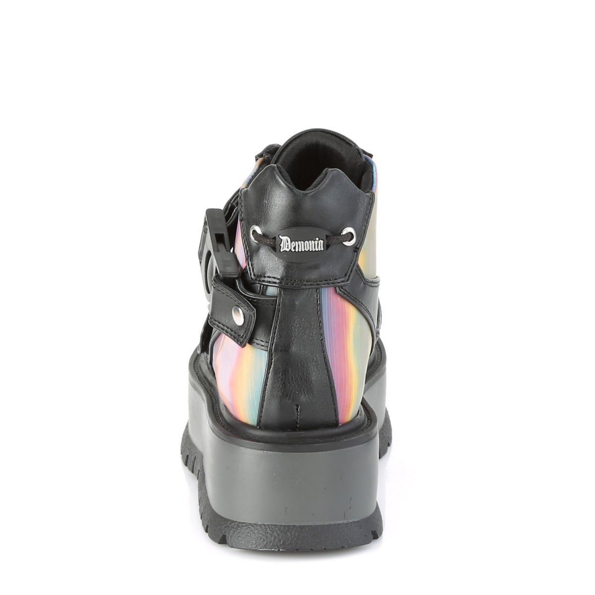 Botines Demonia Slacker-32 Vegan Cuero-Rainbow Reflective Mujer Negros Multicolor | MX-5-XBJ