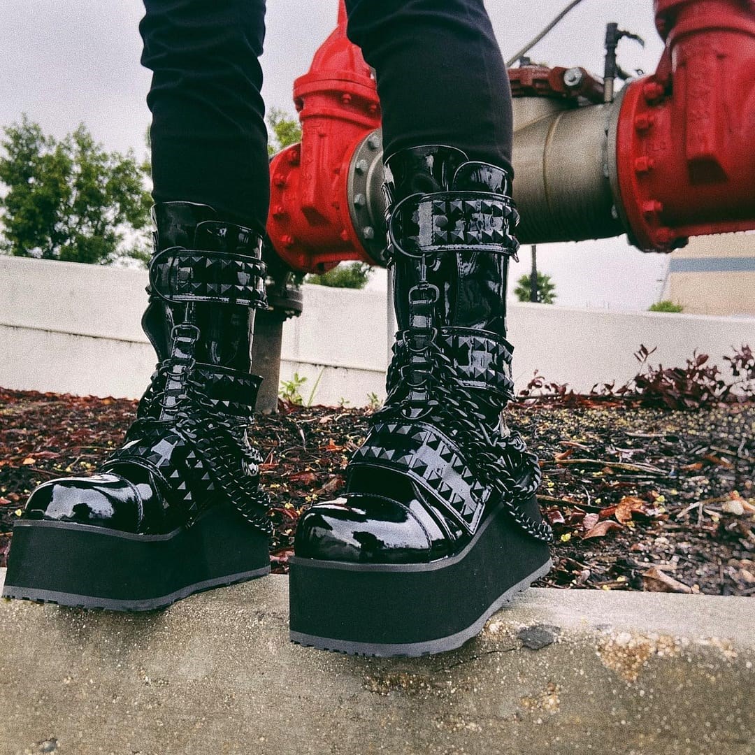 Botines Demonia Trashville-138 Charol Mujer Negros | MX-9-GSK