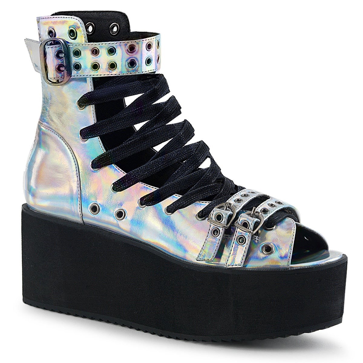 Sandalias Demonia Grip-105 Hologram Vegan Cuero Mujer Plateados | MX-0-YWR
