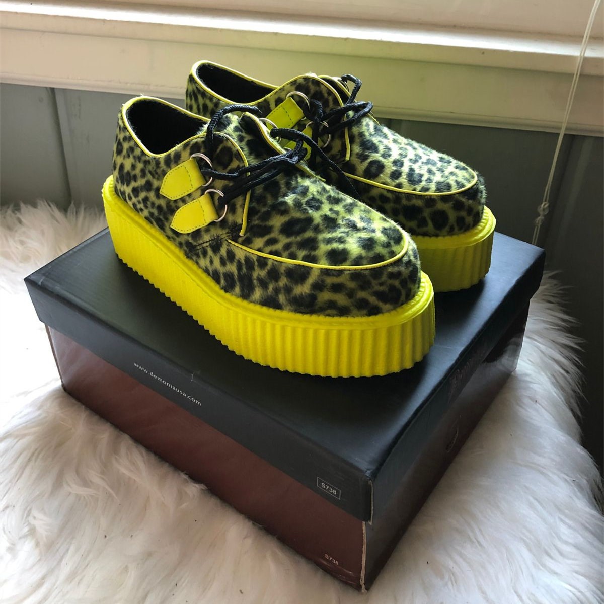 Zapatos Creepers Demonia V-CREEPER-507UV Cheetah Fur-UV Mujer Azules | MX-6-SVR