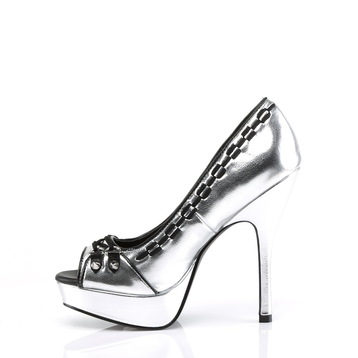 Zapatos De Tacon Demonia Pixie-18 Vegan Cuero Mujer Plateados | MX-7-FRD