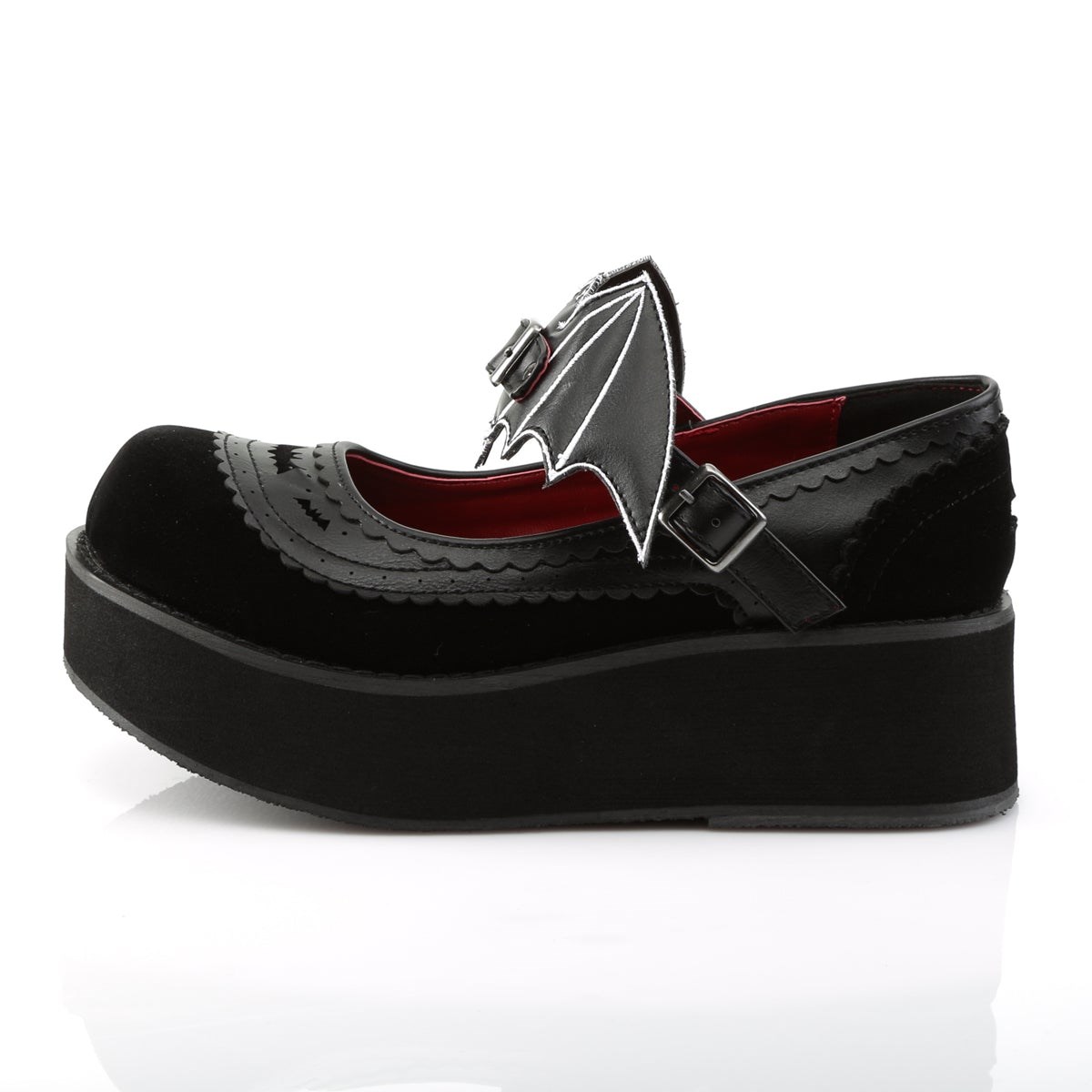 Zapatos Mary Jane Demonia Sprite-09 Vegan Cuero-Velvet Mujer Negros | MX-9-KSI