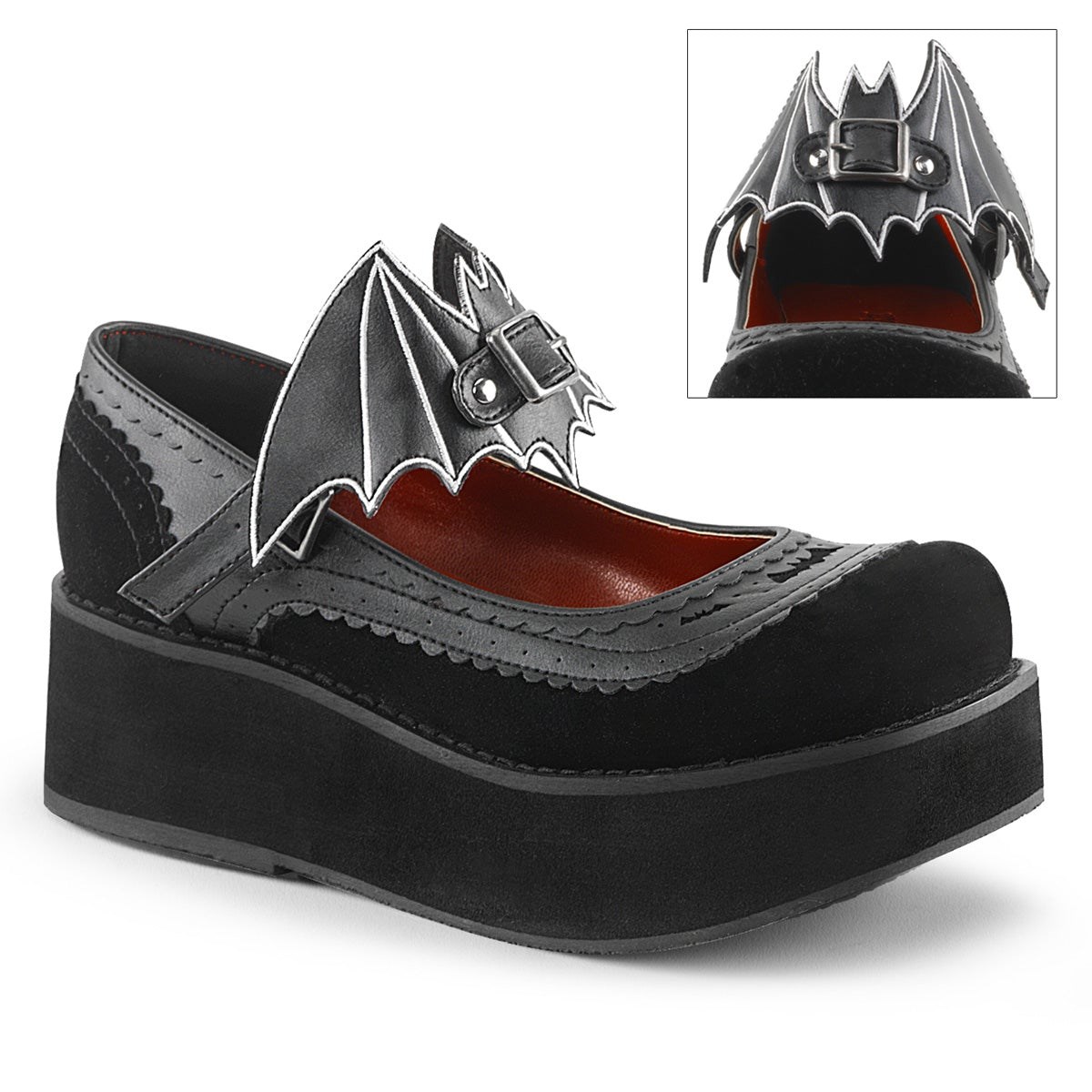 Zapatos Mary Jane Demonia Sprite-09 Vegan Cuero-Velvet Mujer Negros | MX-9-KSI