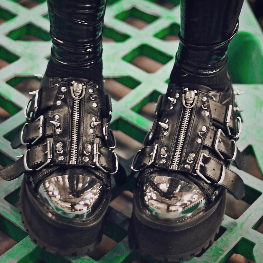 Zapatos Plataforma Demonia Gravedigger-03 Vegan Cuero Hombre Negros | MX-6-RVP